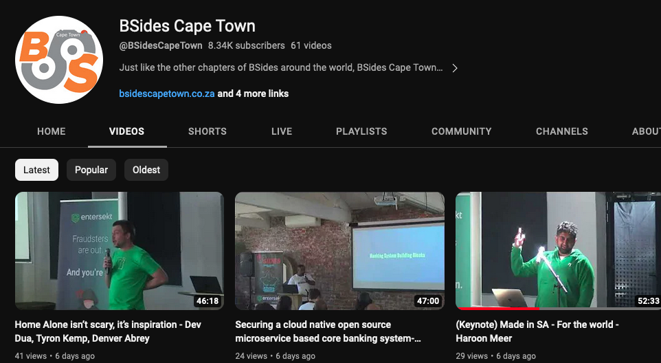 BSIDES Cape Town youtube channel